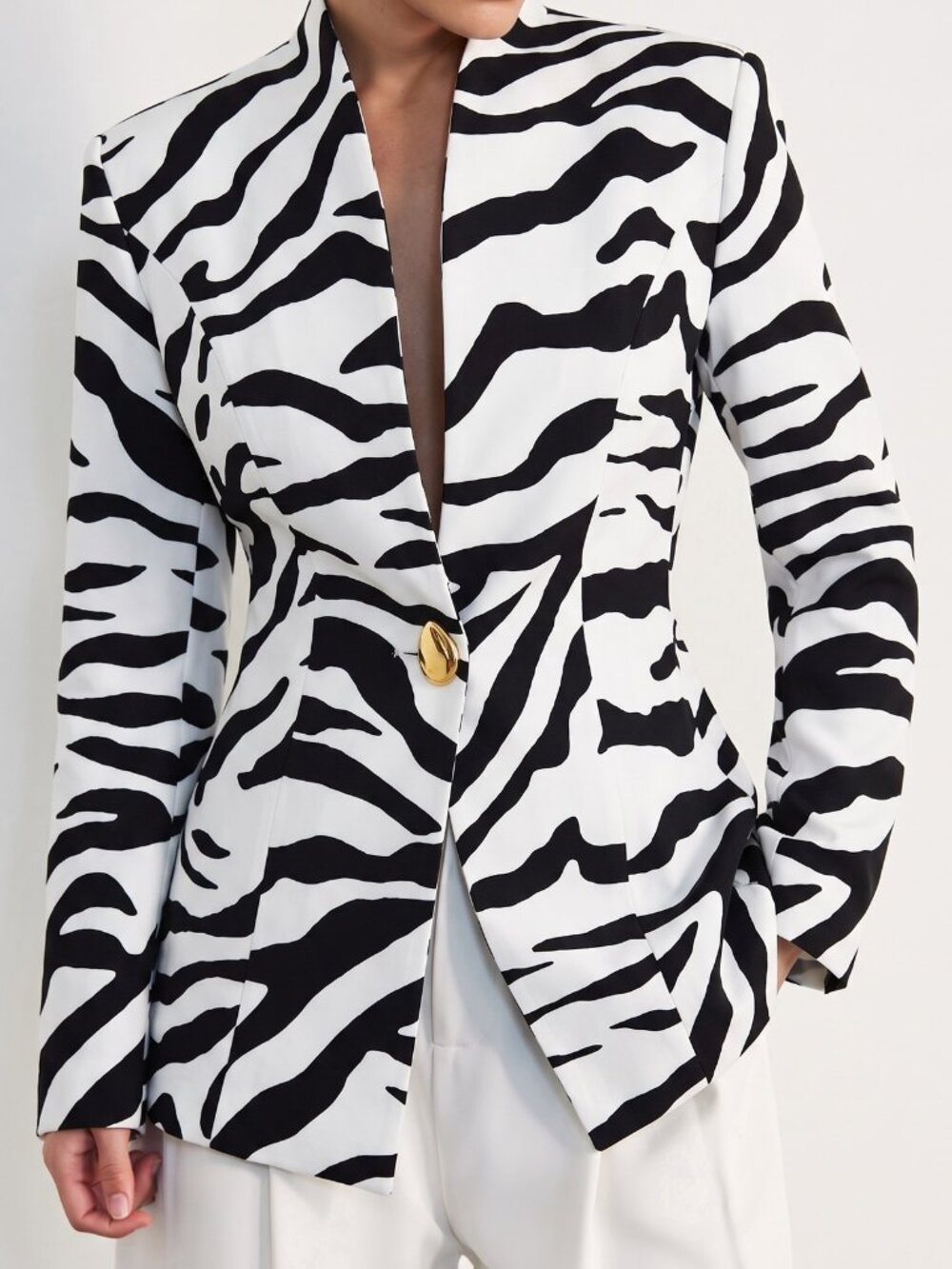 Multicolor Elegant Women's Slim Fit Deep V-Neck Zebra Print Blazer